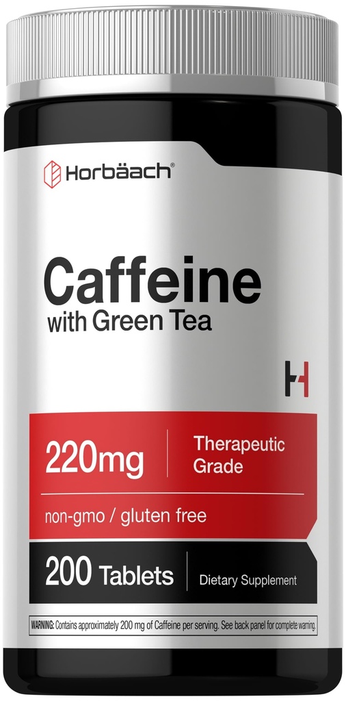 Horbäach Caffeine Pills 200 mg | Green Tea | 200 Tablet | Vegetarian, Non-GMO & Gluten Free