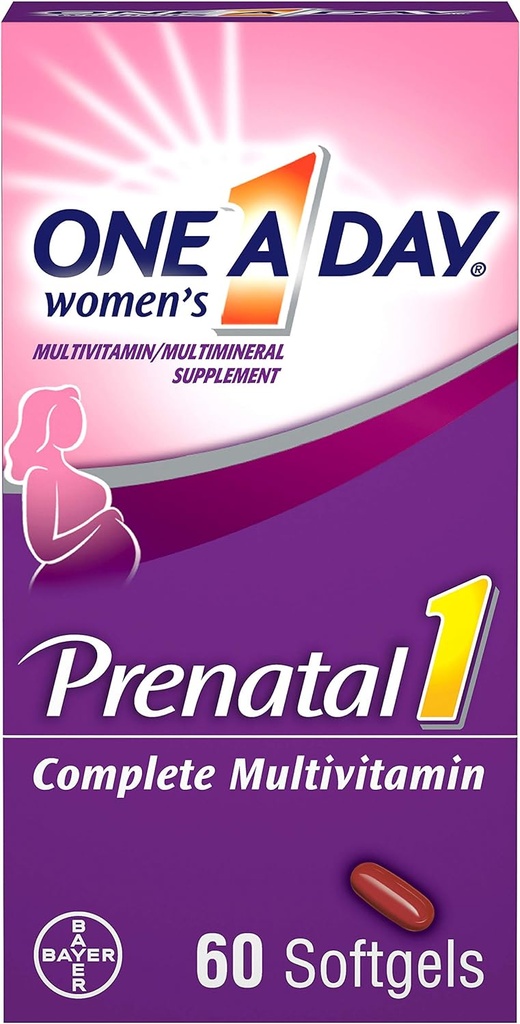 Bir Gün Kadın Prenatal 1 Multivitamin A Vitamin C, Vitamin D, B6, B12, Iron, Omega-3 DHA & daha, Tablet,Softgels, 60 Kont - Tamam önce, & Post Hamilelik