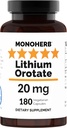MONOHERB Lithium Orotate 20 mg of Elemental Lithium per Capsule - 180 Vegetarian Capsules