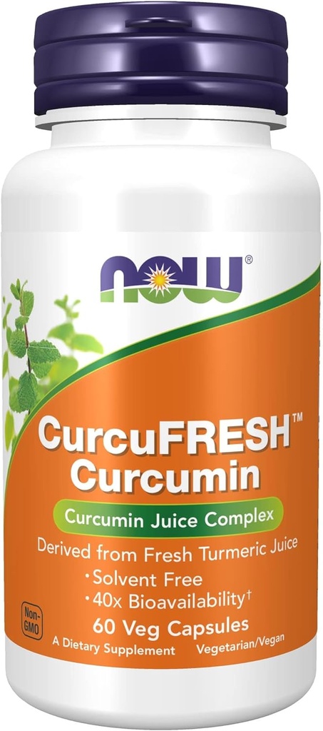 NOW Συμπληρώματα τροφίμων, CurcuFRESHTM κουρκουμίνη, που προέρχονται από φρέσκο χυμό κουρκουμά, συμπλέγμα χυμών κουρκουμίνης, κάψουλες 60 Veg