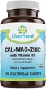 Cal-Mag-Zinc Chelated with Vitamin D3, Bone Strength Supplement -Sağlıklı Bones & Teeth, Heart, Muscle, & Health Cardiovascular System - En İyi Tüm Gıda ve Mineral Kompleksi-100 Vegan Caps