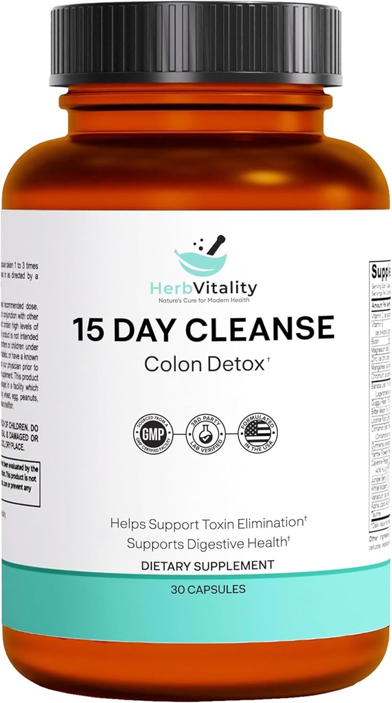 15Day Colon Cleanse – Detox & Gut Health Support with Probiyotiks, Aloe Vera, Licorice Root & Psyllium Husk – Supports Digestive, Immune ve Kidney Health for Men & Women