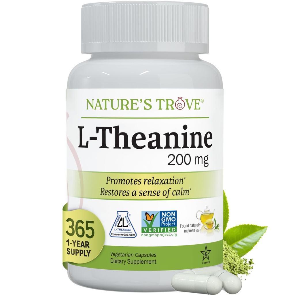 Nature's Trove L-Theanine 200 mg Super Value Boyut - 365 Vegetarian Capsules