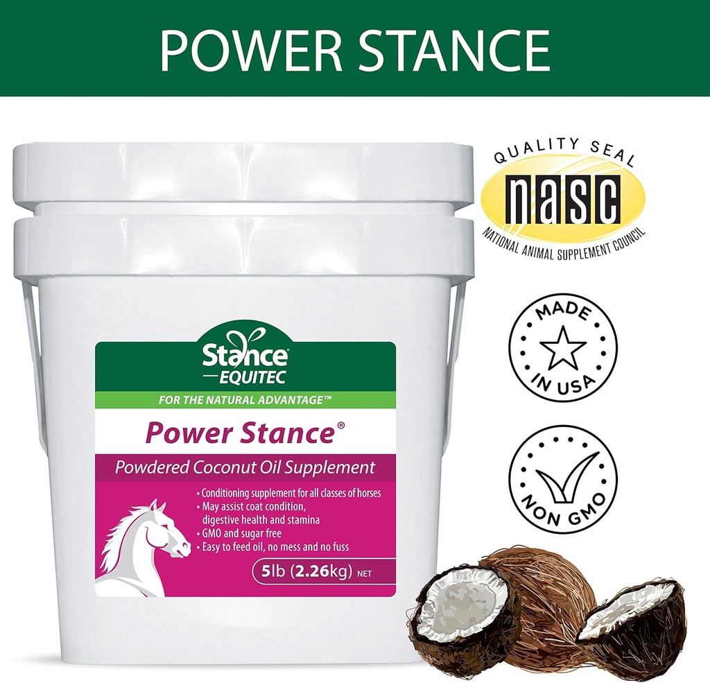 Power Stance Tozed Coconut Oil Horse Supplement - May Support Coat Durum, Digestive Health and Stamina, GMO & Sugar Free - 5 lb