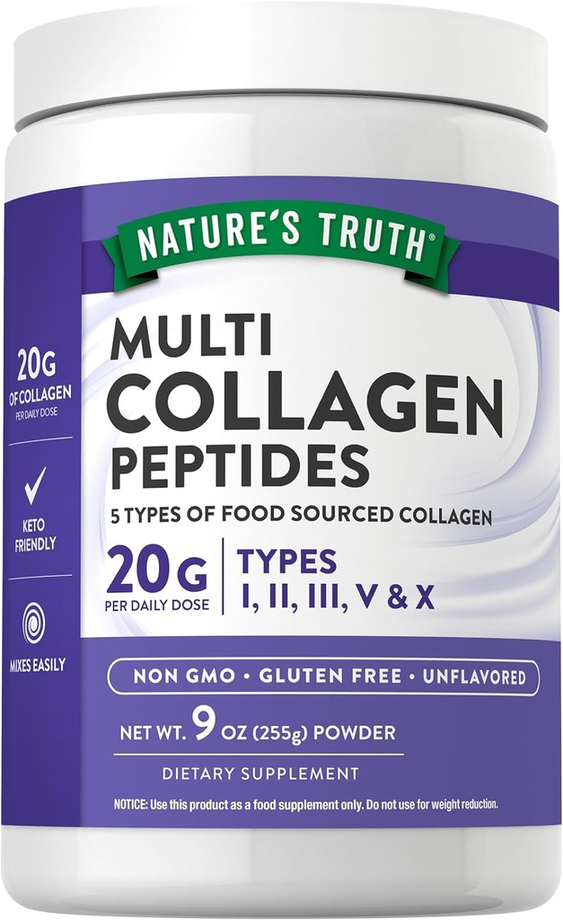 Nature's Truth Multi Collagen Peptide Toz | 9 oz | Tip I, II, III, V, X | Unflavored | Non-GMO & Gluten Free Supplement Supplement