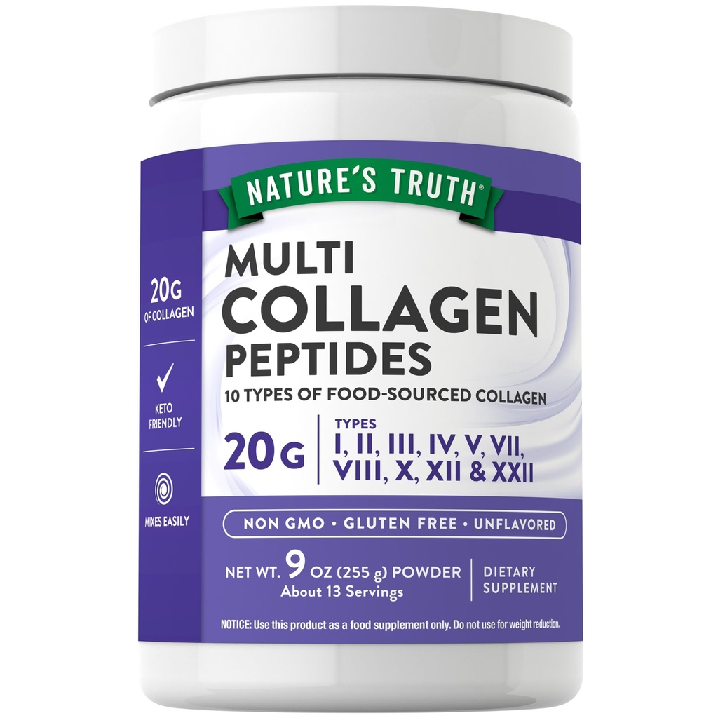Nature's Truth Multi Collagen Peptide Toz | 9 oz | Tip I, II, III, V, X | Unflavored | Non-GMO & Gluten Free Supplement Supplement