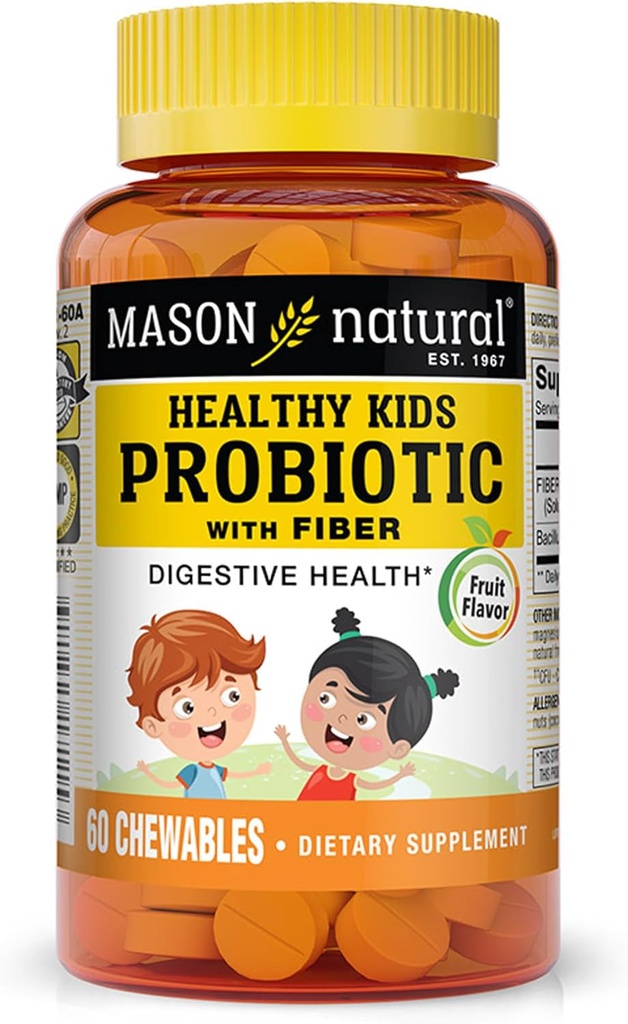 MASON NATURAL Sağlıklı Çocuklar Fiber ile Probiyotik - Sağlıklı Digestif Fonksiyonl, Geliştirilmiş Gut Health, 60 Chewables