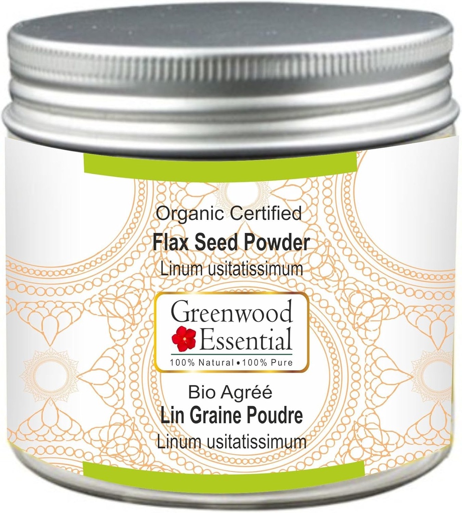 Greenwood Essential Pure Flax Tohum Toz (Linum usitatissimum) Organik Onay 100gm (3.5 oz)