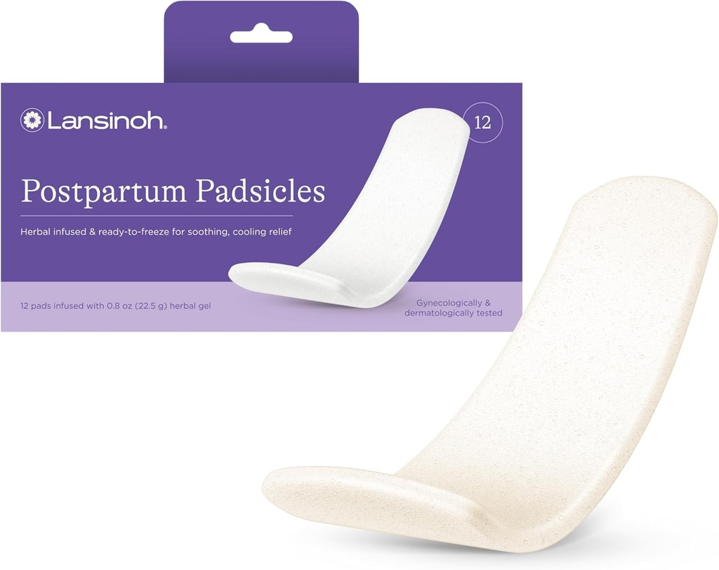 Lansinoh Postpartum Soğutma Pads, Perineal Buz Paketleri, 12 Kont, Witch Hazel Pads for Postpartum Care, Padsicles with Soğutma and Comforting Aloe Vera