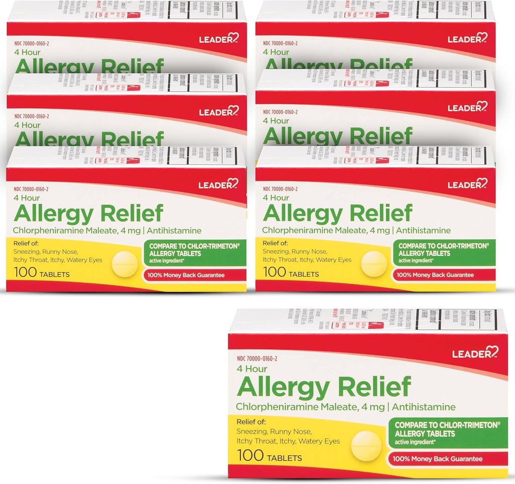 Lider 4 Saat Alerji Yardımı, Chlorpheniramin Maleate Tabletler, Antihistamin, 4 mg, 100 Kont (Görünen 6)