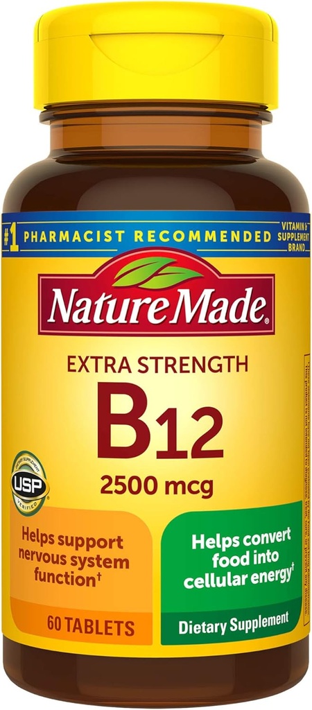 Επιπλέον δύναμη Βιταμίνη B12 2500 mcg Δισκία, 60 μέτρα