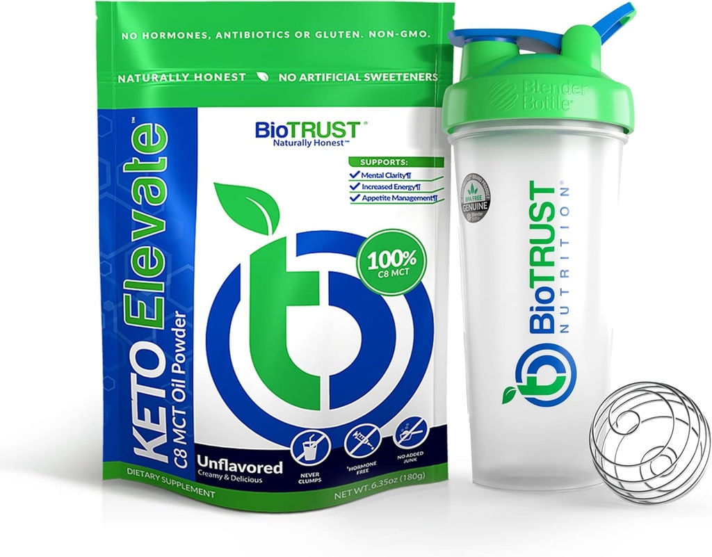 BioTrust Keto Elevate Pure C8 MCT Oil Toz (Unflavored) BlenderBottle