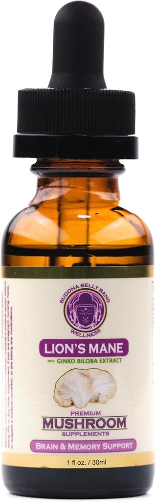Lions Mane Mushroom Supplement - Organik Mushrooms - Dual-Extraction Oil Tincture w/ Ginkgo Biloba - Beyin, Hafıza, Odak, Gut Health - 30 ml, 1 Fl Oz (kısa)