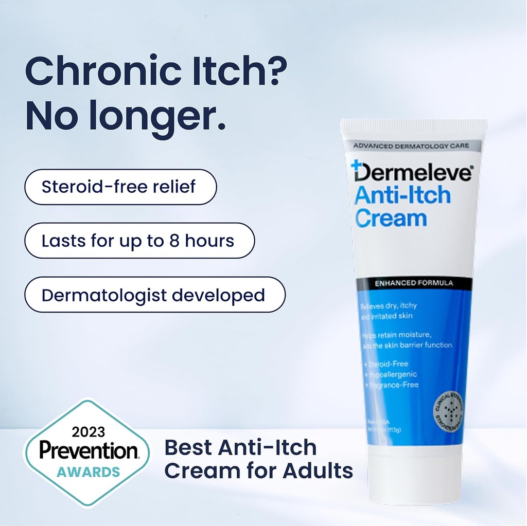 Dermeleve Back Sche of Steroid Free Anti-Itch Cream Extra Strength 4 oz + Back Applicator (2 Madde) | Psoriasis, Seborrheic Dermatitis, Viral Rash, Nöropatik (Nerve) Itch, Alerji, Hives