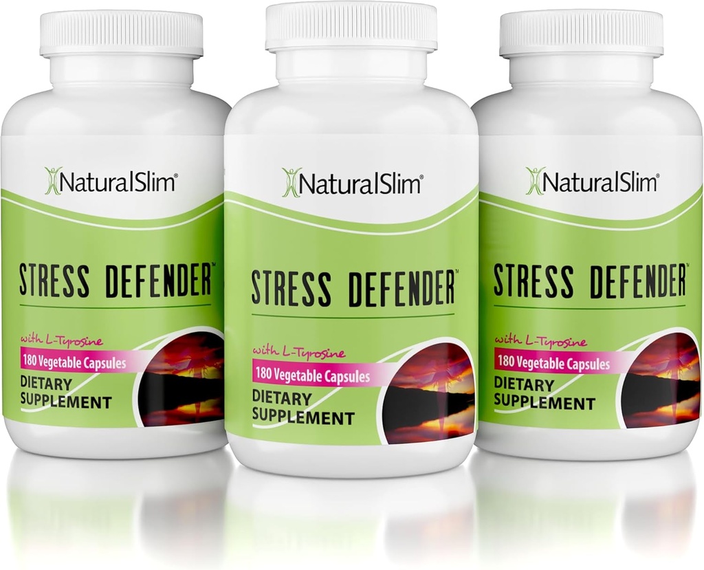 NaturalSlim Stress Relief Supplement - Defender στρες, High Cortisol Reducer, Control Cravings, Ύπνος & Μεταβολισμός Υποστήριξη με Βιταμίνη Β5 Παντοθενικό οξύ & L Τυροζίνη 180 Καψάκια λαχανικών 3 Συσκευασία