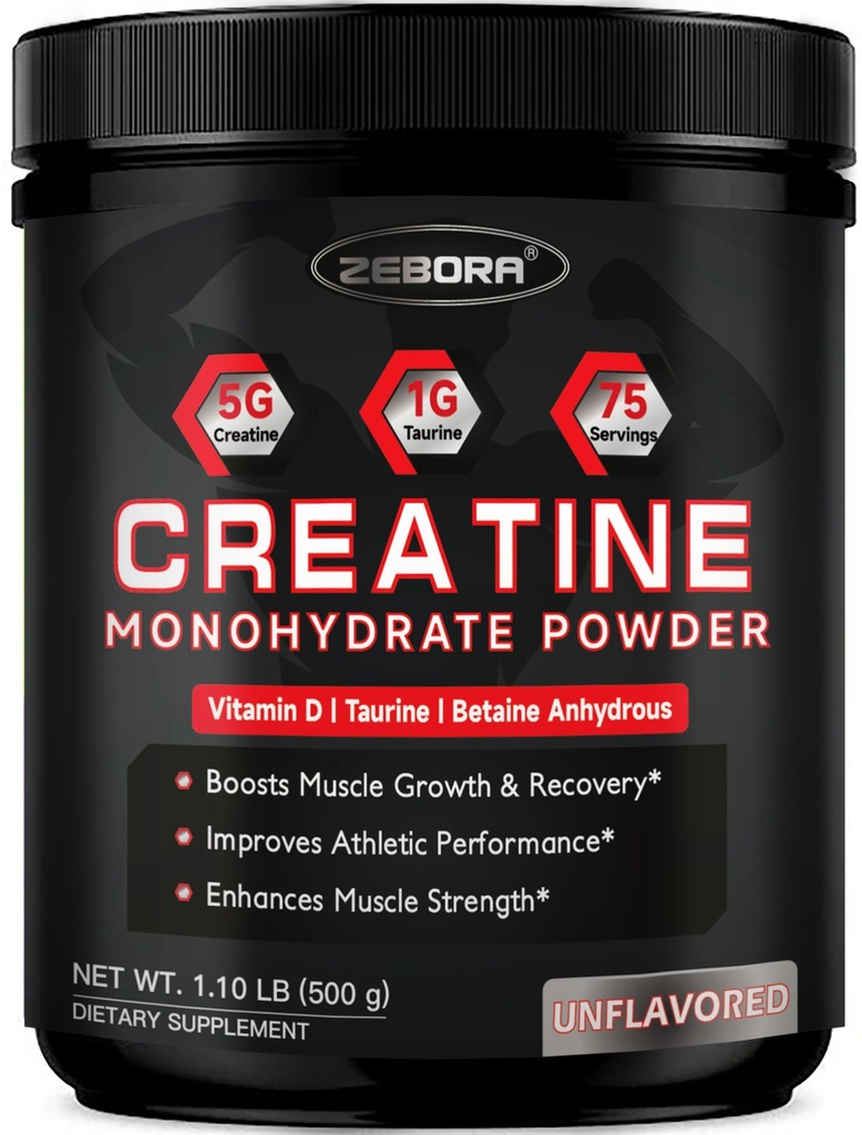 ZEBORA Micronized Kretine Monohidrat Toz, Kadınlar için Kretine Monohidrat, 5G Taurin ve 1G Taurine