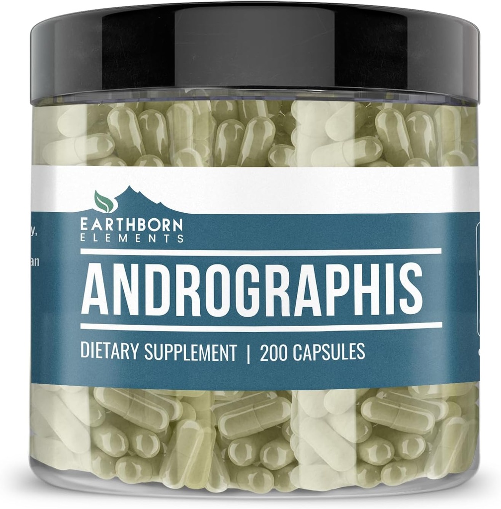Earthborn Elements Andrographis Paniculata 200 Capsules, Pure & Undiled, No Wordss