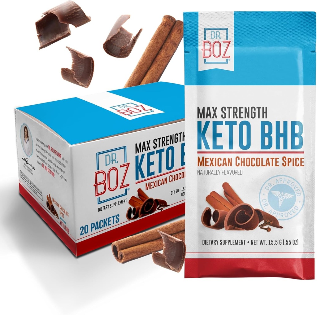 Dr. Boz - Keto BHB Powder - Μεξικάνικη σοκολάτα Spice, 20 σέρβις - Κετόνες Ποτό - Ενέργεια & Μειωμένη Cravings - Max Strength Dietary Supplement - Quality Tested - Made in The USA - 10.9oz (310g)