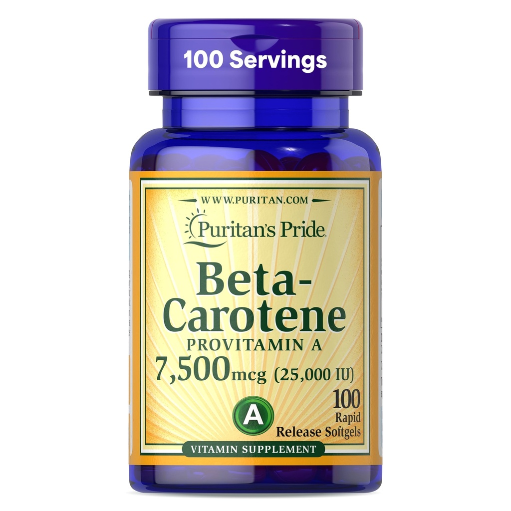 Puritan's Pride Beta Carotene Provitamin A 7,500 660 (5.000 IU), Immune System, Antioksi ve Eye Health Support, 100 Day Supply, 100 Hızlı Yayın Softgels