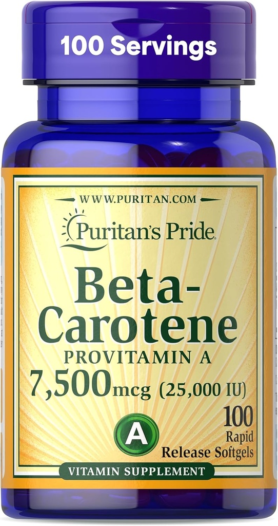 Puritan's Pride Beta Carotene Provitamin A 7,500 660 (5.000 IU), Immune System, Antioksi ve Eye Health Support, 100 Day Supply, 100 Hızlı Yayın Softgels