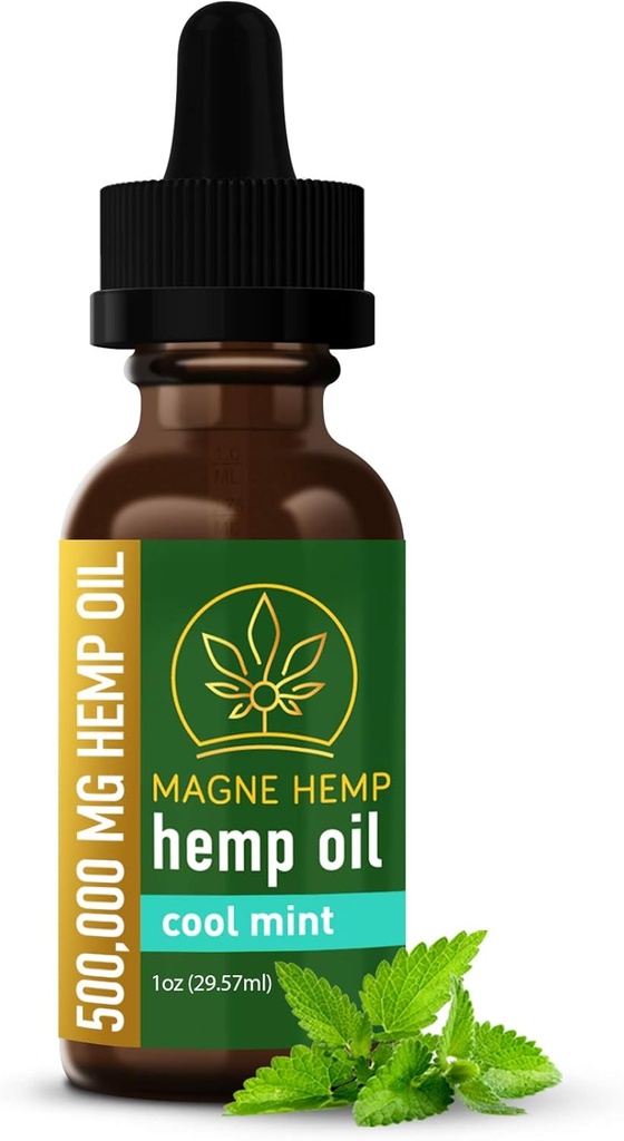 MagneHemp Organik Hemp Oil - Güçlü 500.000 mg THC-Free Hemp Oil Cool Mint Essential Oils Flavoring - Yüksek Potency Hemp Oil Extract for Joint Support and Mood Advancedment - Omega 3 6 9, Vitamin E