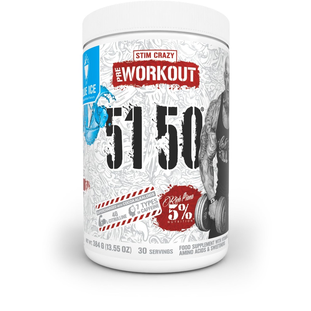 5 Beslenme Zengin Piana 5150 Yüksek Stim Pre-Workout Toz | Extreme Energy, Focus, Pumps & Endurance | 400 mg Caffeine, Citrulline, Beta Alanine, N-Acetyl L-Tyrosine | 30 Srvgs (Mavi Buz)