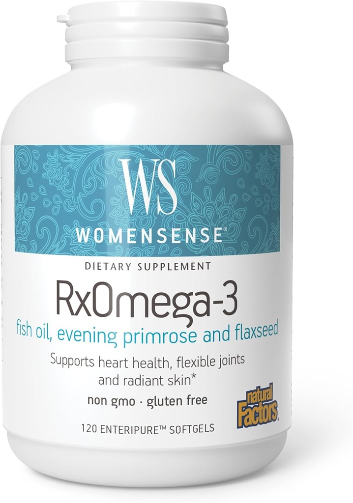 WomenSense by Natural Factors, RxOmega-3 Fish Oil, υποστηρίζει μια υγιή καρδιά και αρθρώσεις με λάδι Primrose, Omega-3 DHA και EPA, χωρίς γλουτένη, 120 softgels (60 μερίδες)