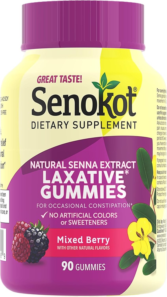Senokot Diyeter Supplement Laxative Gummies, Natural Senna Extract, Gentle, Overnight Relief from Occasional Constipation, Karma Berry Flavor, 90 Count