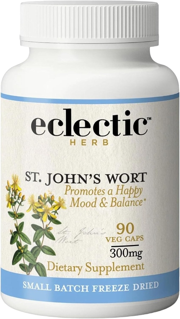Eclectic Institute Raw Fresh Freeze-Dried Non-GMO St. John's Wort | Herbal Health Supplement, Olumlu Bir Mood | 90 CT