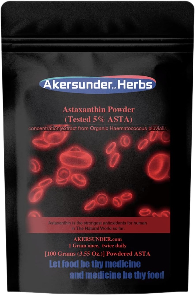 Pure Haematococcus pluvialis Extract Powder, 100 Grams, astaxanthin (ASTA) > 5%, Strongest antioxidants Supplement