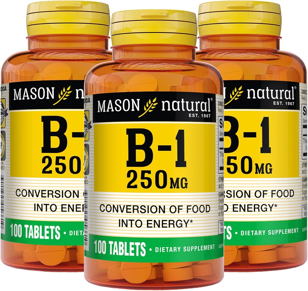 MASON ΦΥΣΙΚΗ Βιταμίνη Β1 Θιαμίνη 250 mg, 300, Ημέρα προσφοράς, Συμπλήρωμα διατροφής για την υποστήριξη των επιπέδων φυσικής ενέργειας, 100 δισκία (πακέτο των 3)