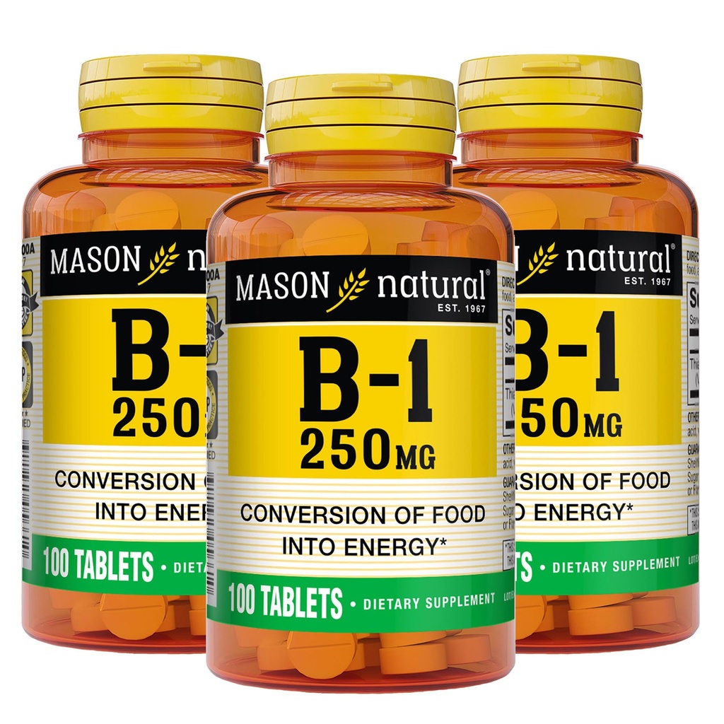 MASON NATURAL Vitamin B1 Thiamine 250 mg, 300,Day Supply, Diyetary Supplement to Support Natural Energy Levels, 100 Tablet (Pazarlama 3)