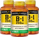 MASON NATURAL Vitamin B1 Thiamine 250 mg, 300,Day Supply, Dietary Supplement to Support Natural Energy Levels, 100 Tablets (Pack of 3)