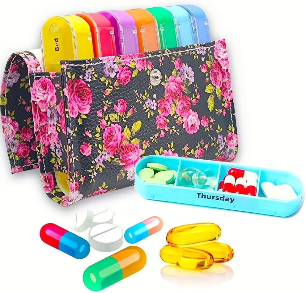 Weekly (7-Day) Pill Organizer - 4 Times a Day Pill Dispensers and Organizer- Portable Large Capacity Pillbox for Fish Oils, Vitamins, Supplements