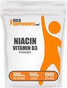 BulkSupplements.com Niacin Powder - Vitamin B3 Supplement, Niacin 500mg - Niacin Flush, Niacin with Flushing - Gluten Free, 500mg Niacin per Service, 500g (1.1 lbs) (Pack of 1)