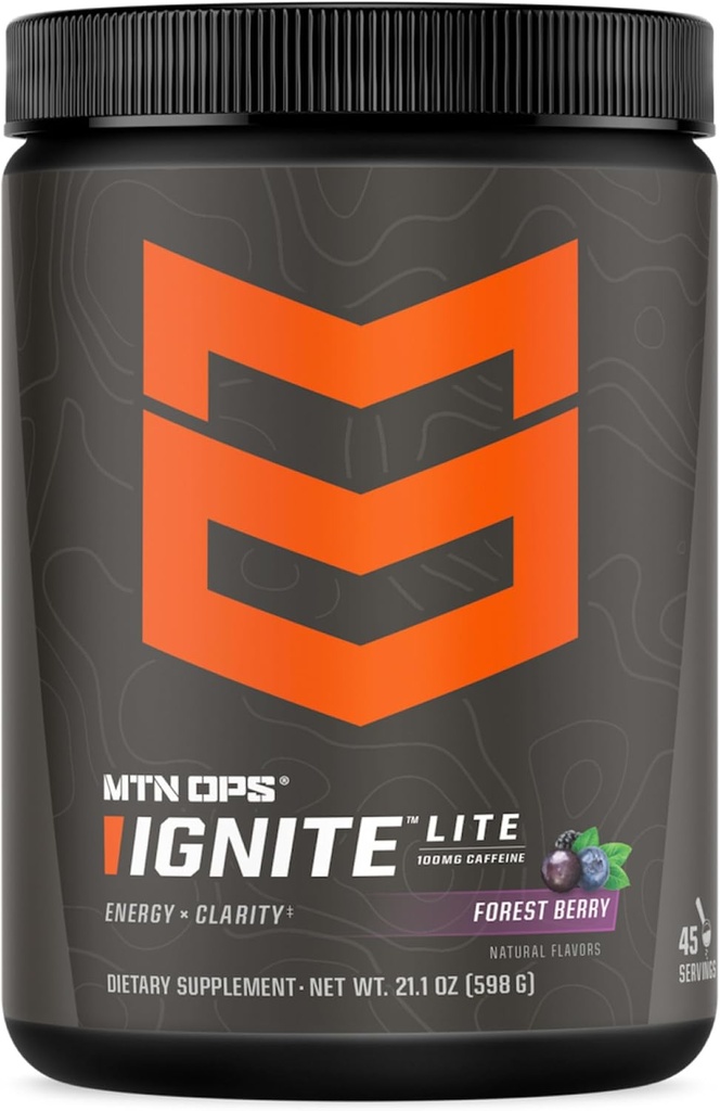ΜΤΝ OPS Ignite Lite Energy Drink Powder Χωρίς γλουτένη Συμπλήρωμα νιτρικού οξειδίου Drink Mix, L Arginine, L Citrulline, Caffeine & Nootropic Sugar Free Drink Mix, 45 Servings, Forest Berry