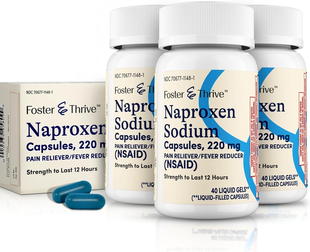 Foster & Thrive Liquid Gels ile Naproxen sodyum 220 mg NSAID Pain Reliever Fever Selection, 40 Gels, (Pack of 3)