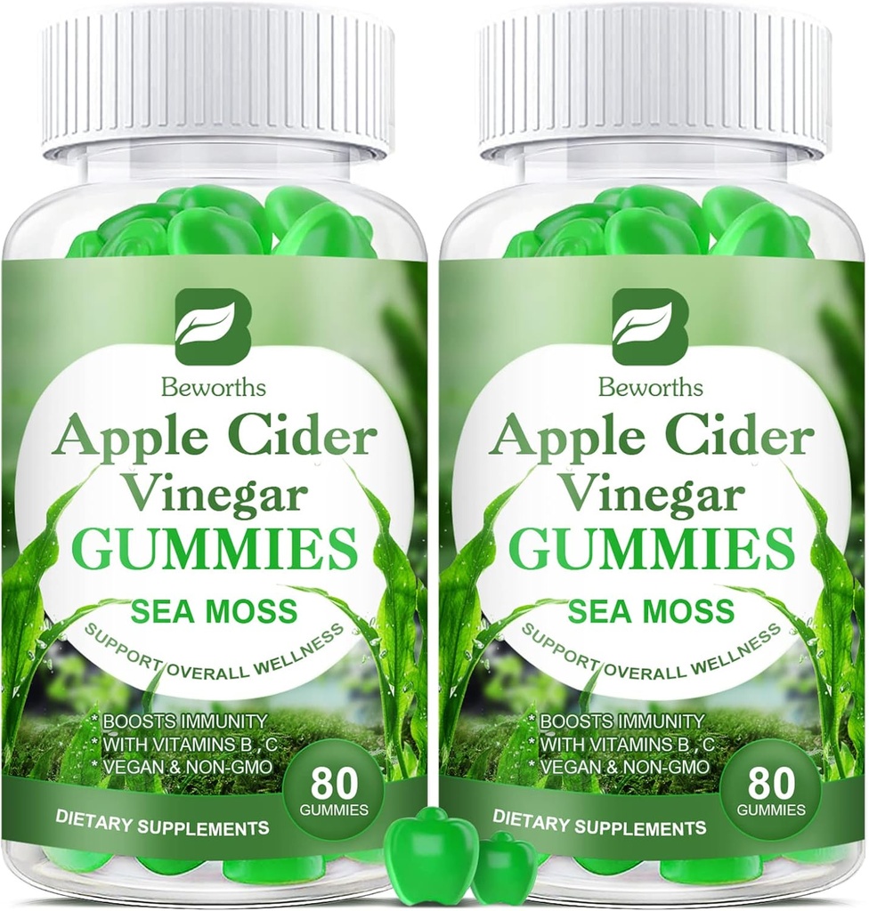 Apple Cider Vinegar & Sea Moss Gummies, Organik ACV Gummies with Mother Supplement Supports Immune, Digestive Health for Yetişkinler & Kids, Seamoss Gummy with B6 B9, B12