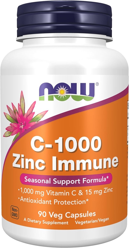 Şimdi Gıdalar Tamamlar, C-1000 & çinko Immune, Mevsimlik Destek Formula*, Antioksi Koruma*, 90 Veg Capsules