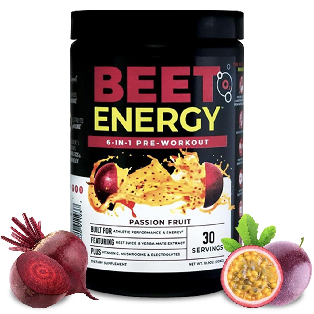 Nutrology Beet Energy O2, Pre Workout Powder, Energy, Endurance & Nitric Oxide Booster with Beet Powder, Yerba Mate, Adaptogens & Electrolytes, Vegan Pre Workout, Passion Fruit Flavor, 30 Υπηρεσίες