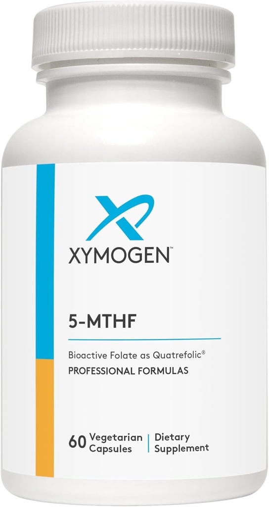 XYMOGEN 5 MTHF - 3,400 mcg DFE Bioactive Folate Supplement as Quatrefolic - Cardiovascular, Mood + Methylation Support - Vitamin B Methyl Folate as L Methylfolate (60 Capsules)