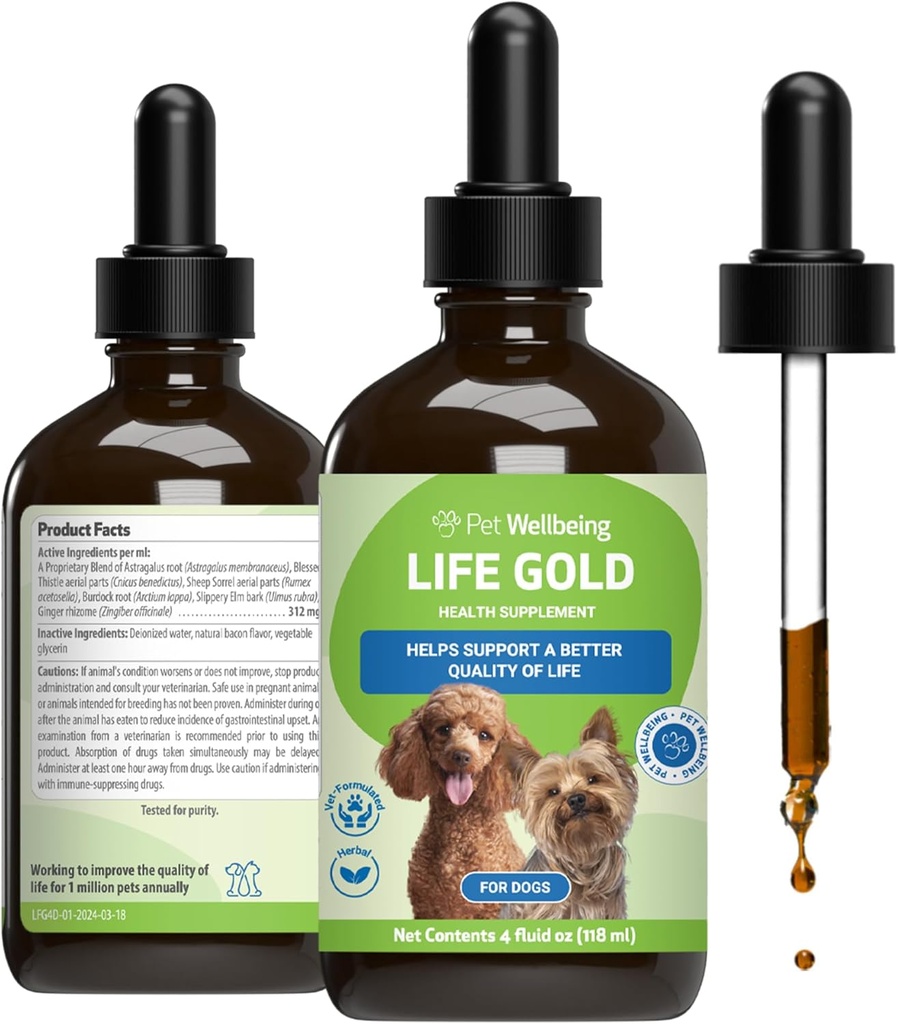 Pet Wellness Life Gold for Dogs - Supports Detoxification, Immune System Health, Antioksis - Vet-Formated Herbal Supplement – 4 oz (118 ml)