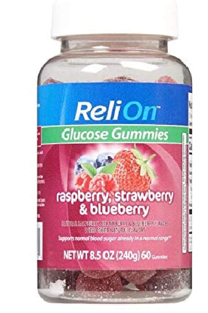 ReliOn Glucose Gummies Raspberry, Φράουλα, και Blueberry - 60 μπουκάλι κόμη