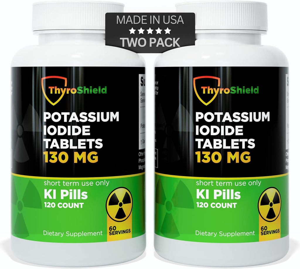 Potasyum Iodide Tabletleri - Radyasyon Exposure için 130 mg Iodine Tabletleri | ABD Made Nükleer Fallout Pills KI Pills YODO Naciente 120 Tablet (2 Pack)