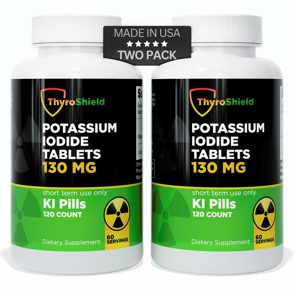 Potasyum Iodide Tabletleri - Radyasyon Exposure için 130 mg Iodine Tabletleri | ABD Made Nükleer Fallout Pills KI Pills YODO Naciente 120 Tablet (2 Pack)