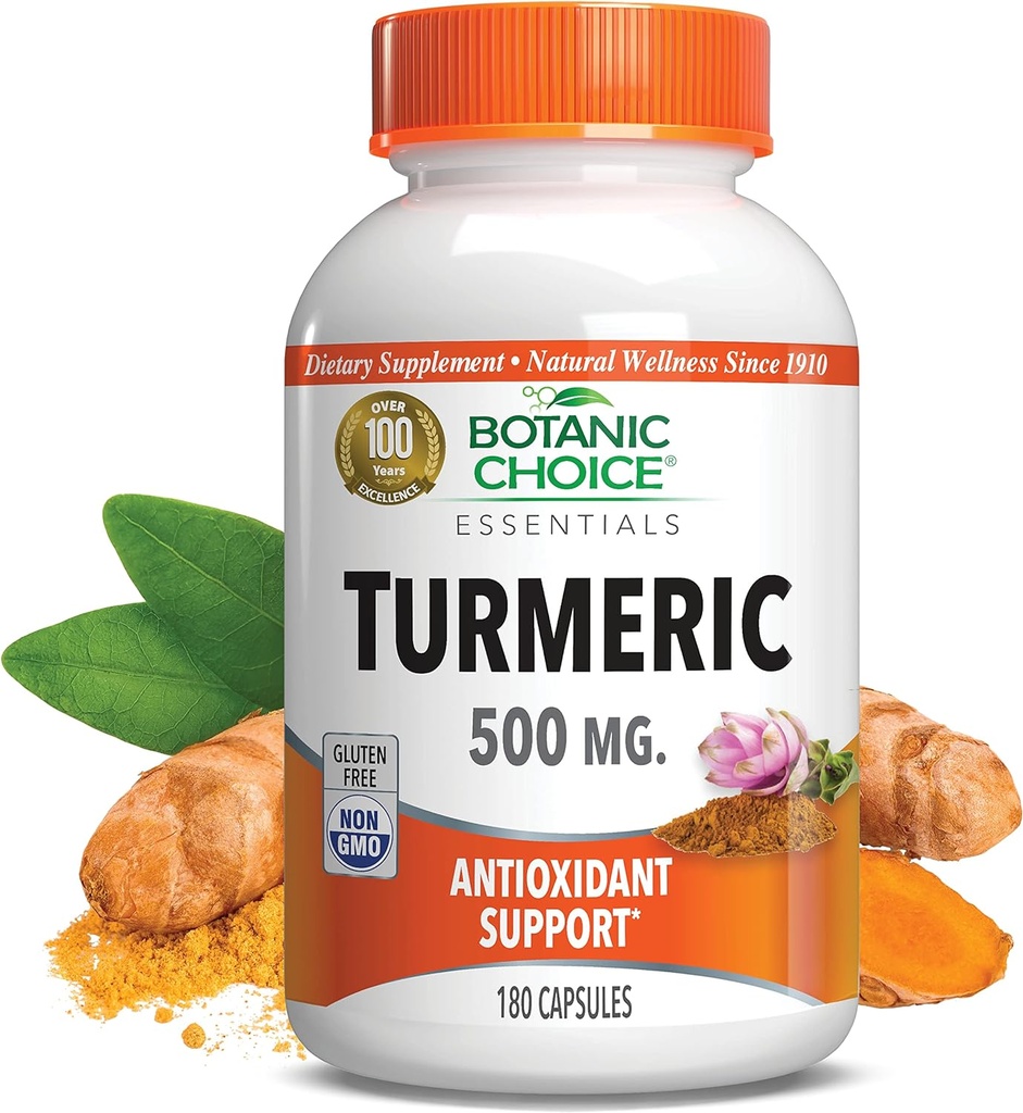 Botanic Choice Premium Turmeric Antioksit Desteği - Yetişkinler için Ortak Sağlık Supplement - 180 Vege Capsules (500 mg each)