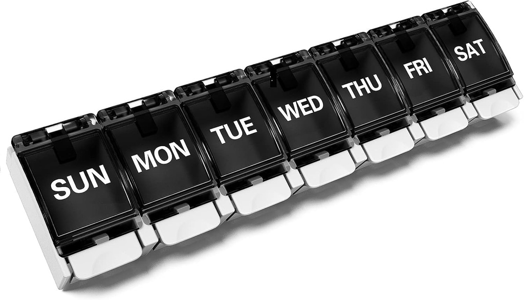 BUG HULL Pill Organizer Easy to Open, Weekly Pill Box Arthritis Φιλικό, Μεγάλος Οργανωτής Χάπια Ιατρικής, Υπόθεση Χάπια, Δοχείο Χάπια, Κάτοχος Χάπια, Μαύρο