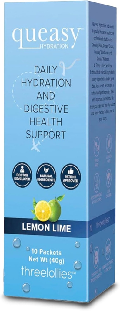 Üç Lollies Queasy Hydration MD Packets - Doğal Digestive Support during Treatment, Rehidrats, Eases Nausea & Creates Nutrients - 10 Packets