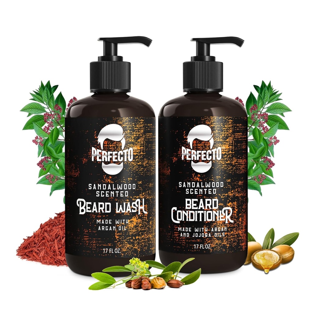 Perfecto Beard Wash & Beard Durumer Argan ve Jojoba Oils ile Set - Güçler ve Yumuşaklar - Doğal Sandalwood Scent