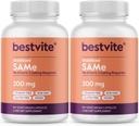 BESTVITE SAM-e 200mg Σταθεροποιημένο (120 κάψουλες χορτοφάγων) (60 x 2) - Εύκολο στην κατάποση μορφή καψακίου - Δεν χρειάζεται Enteric Coat - Δεν υπάρχουν Stearates - Δεν πληρώνονται - Vegan - Μη ΓΤΟ - Χωρίς γλουτένη